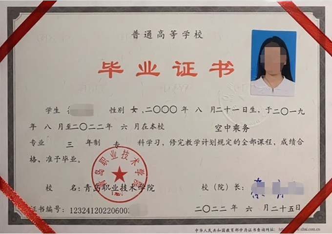 娄星青岛职业技术学院毕业证样本图片