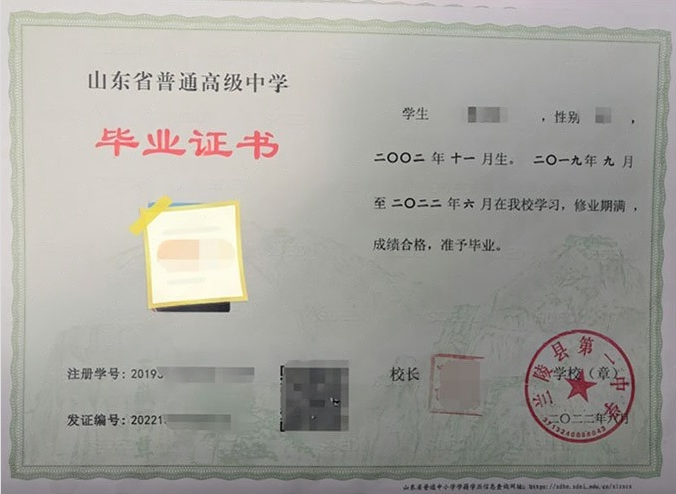 娄星兰陵县第一中学高中毕业证样本